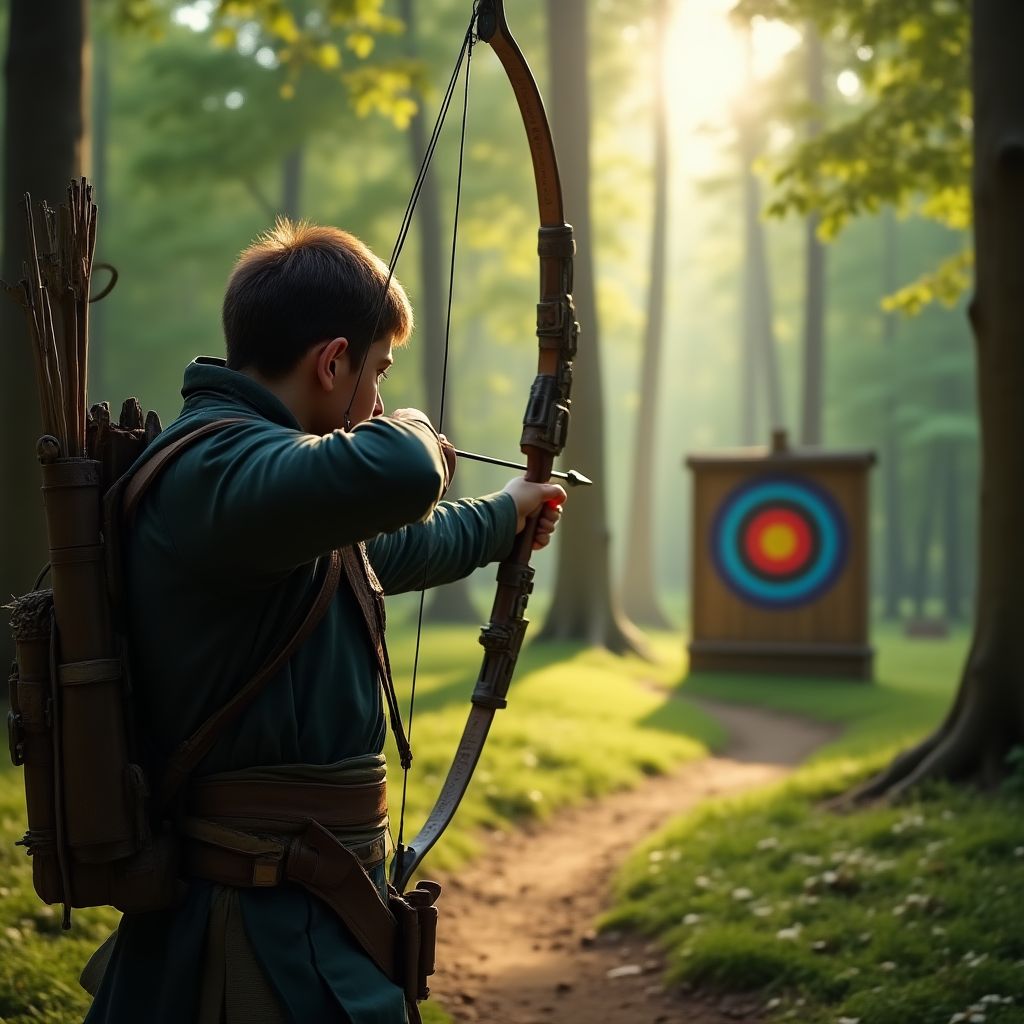 archer training in forest